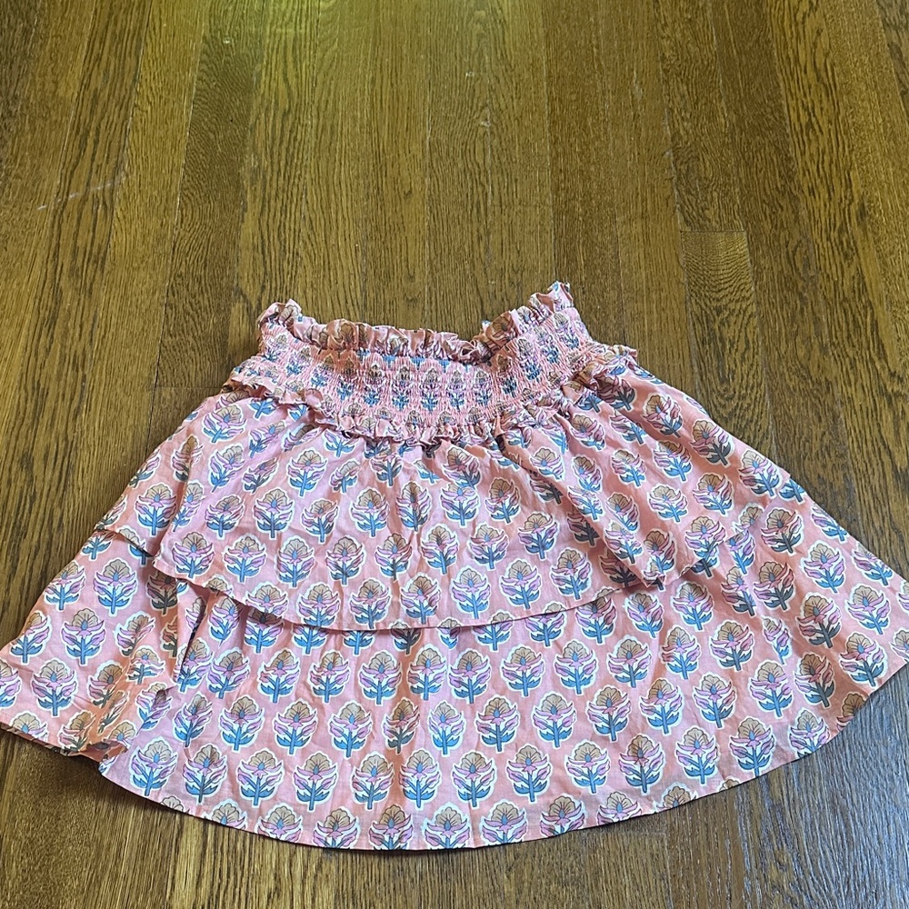 Pink Leaf Patterned Skirt with Ruffled Layers